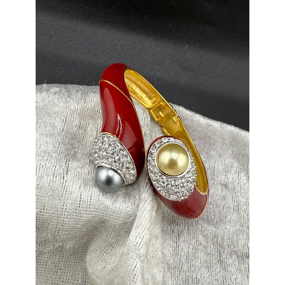 Vintage KJL Bracelet Treasures of the Dutchess Red‎ Enamel Faux Pearl